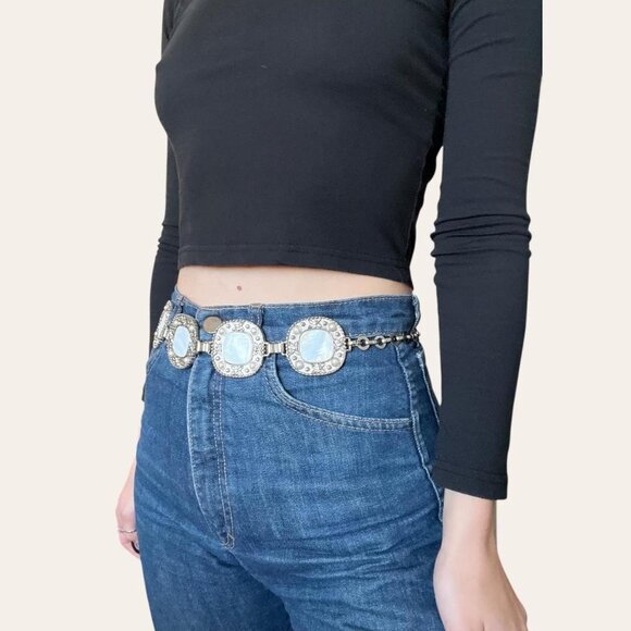 Vintage inlaid mother of pearl chain belt - Picture 3 of 5